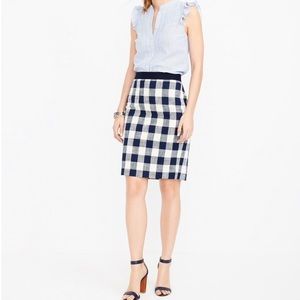 j.crew | gingham pencil skirt navy cream plaid linen 8